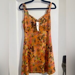 Topshop Strapless Floral Dress in Orange and Pink